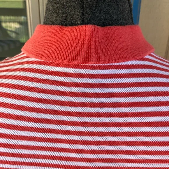 LACOSTE Men’s Coral & White Micro-Stripe Cotton Pique Knit Shirt - Size EU6/US L - Picture 4 of 12